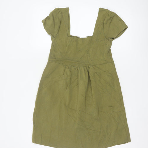 Zara Women Green Cotton A-Line Knee Length Dress Size 12