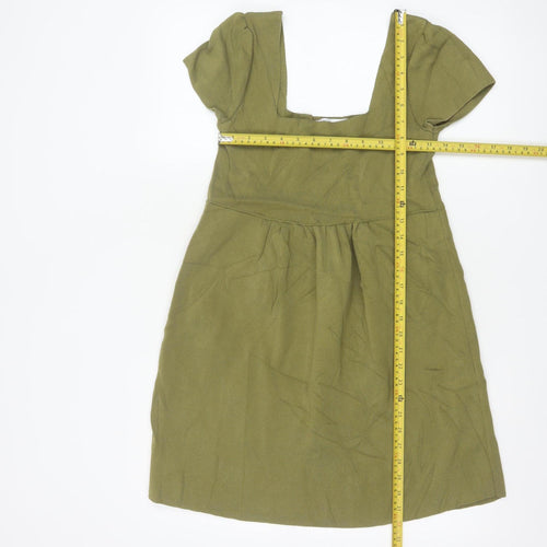 Zara Women Green Cotton A-Line Knee Length Dress Size 12
