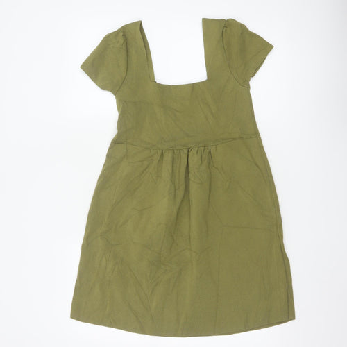 Zara Women Green Cotton A-Line Knee Length Dress Size 12