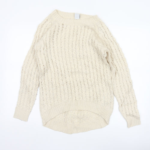 Vero Moda Women Beige Knit Long Sleeve Basic Pullover Sweater S