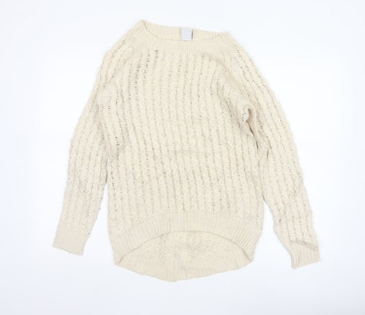 Vero Moda Women Beige Knit Long Sleeve Basic Pullover Sweater S