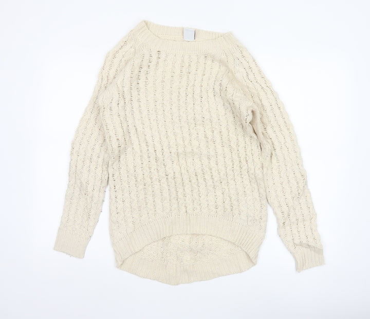 Vero Moda Women Beige Knit Long Sleeve Basic Pullover Sweater S