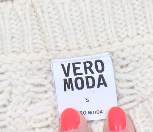 Vero Moda Women Beige Knit Long Sleeve Basic Pullover Sweater S