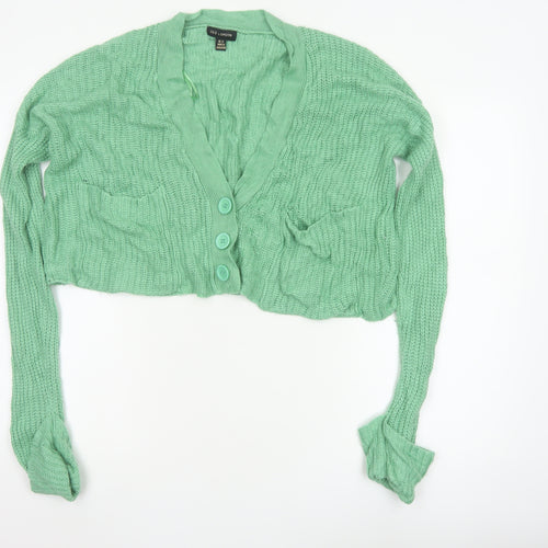 QED London Women's Green Long Sleeve Cropped Cardigan Size 12