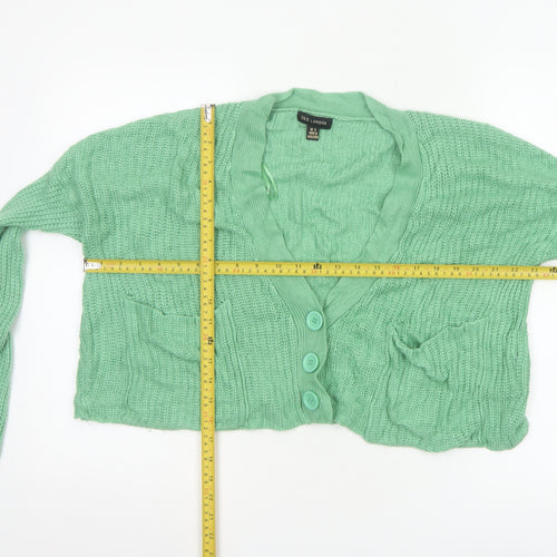 QED London Women's Green Long Sleeve Cropped Cardigan Size 12