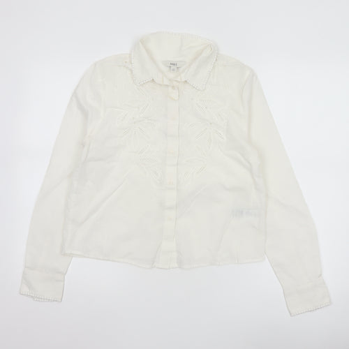 Marks and Spencer Womens White Embroidered Cotton Button-Up Blouse Size 6