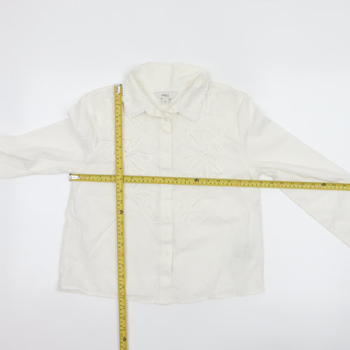 Marks and Spencer Womens White Embroidered Cotton Button-Up Blouse Size 6