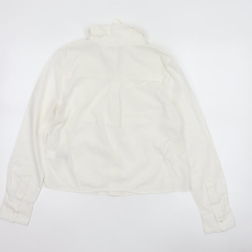 Marks and Spencer Womens White Embroidered Cotton Button-Up Blouse Size 6