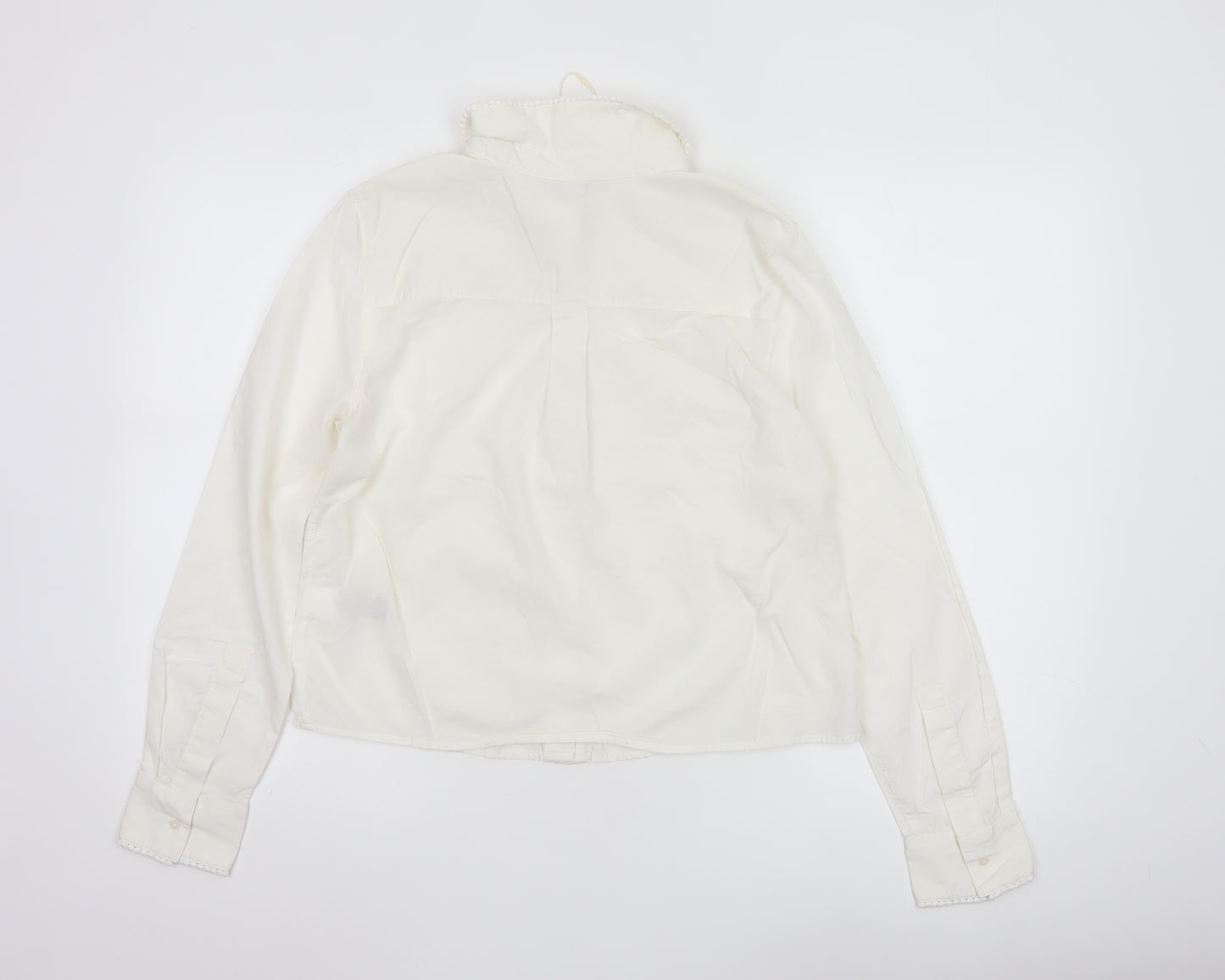 Marks and Spencer Womens White Embroidered Cotton Button-Up Blouse Size 6