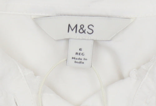 Marks and Spencer Womens White Embroidered Cotton Button-Up Blouse Size 6