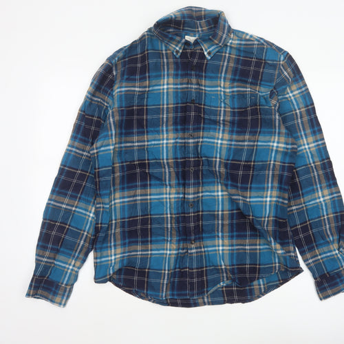 Marks and Spencer Men's Blue Plaid Cotton Flannel Shirt L Long Sleeve