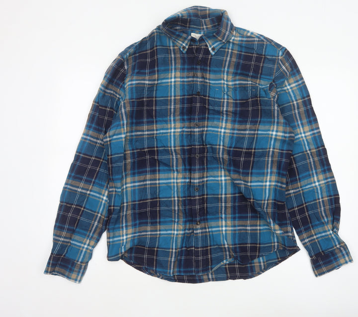 Marks and Spencer Men's Blue Plaid Cotton Flannel Shirt L Long Sleeve