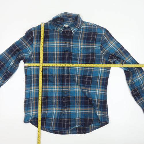 Marks and Spencer Men's Blue Plaid Cotton Flannel Shirt L Long Sleeve