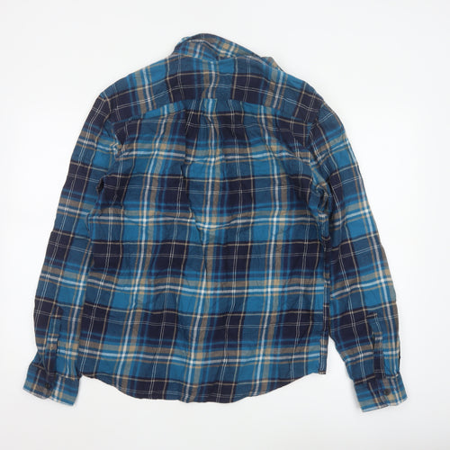 Marks and Spencer Men's Blue Plaid Cotton Flannel Shirt L Long Sleeve