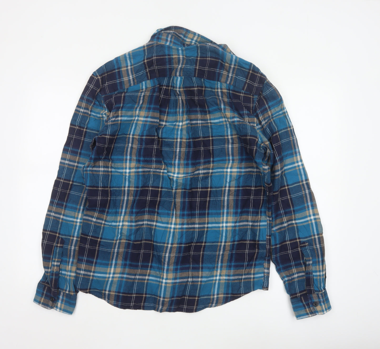 Marks and Spencer Men's Blue Plaid Cotton Flannel Shirt L Long Sleeve
