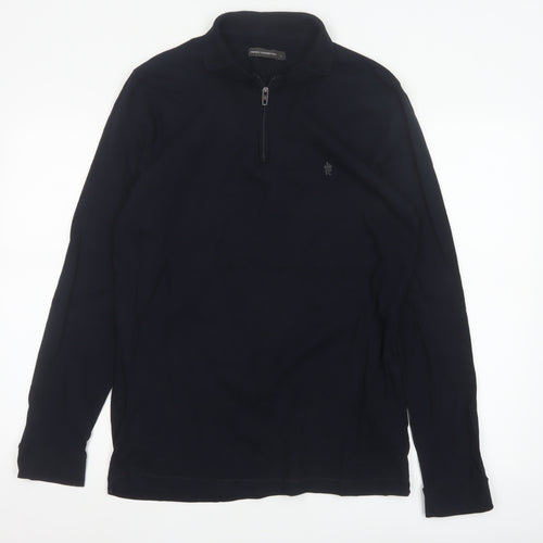French Connection Men's Black Long Sleeve 1/4 Zip Cotton Polo L