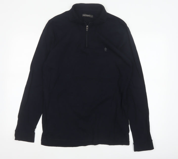 French Connection Men's Black Long Sleeve 1/4 Zip Cotton Polo L