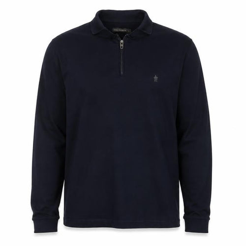 French Connection Men's Black Long Sleeve 1/4 Zip Cotton Polo L