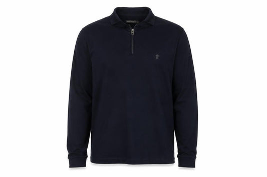 French Connection Men's Black Long Sleeve 1/4 Zip Cotton Polo L