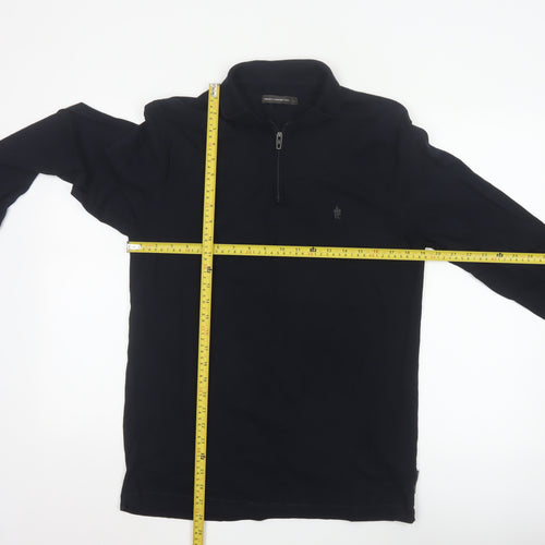 French Connection Men's Black Long Sleeve 1/4 Zip Cotton Polo L