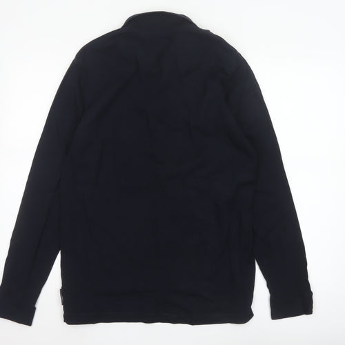 French Connection Men's Black Long Sleeve 1/4 Zip Cotton Polo L