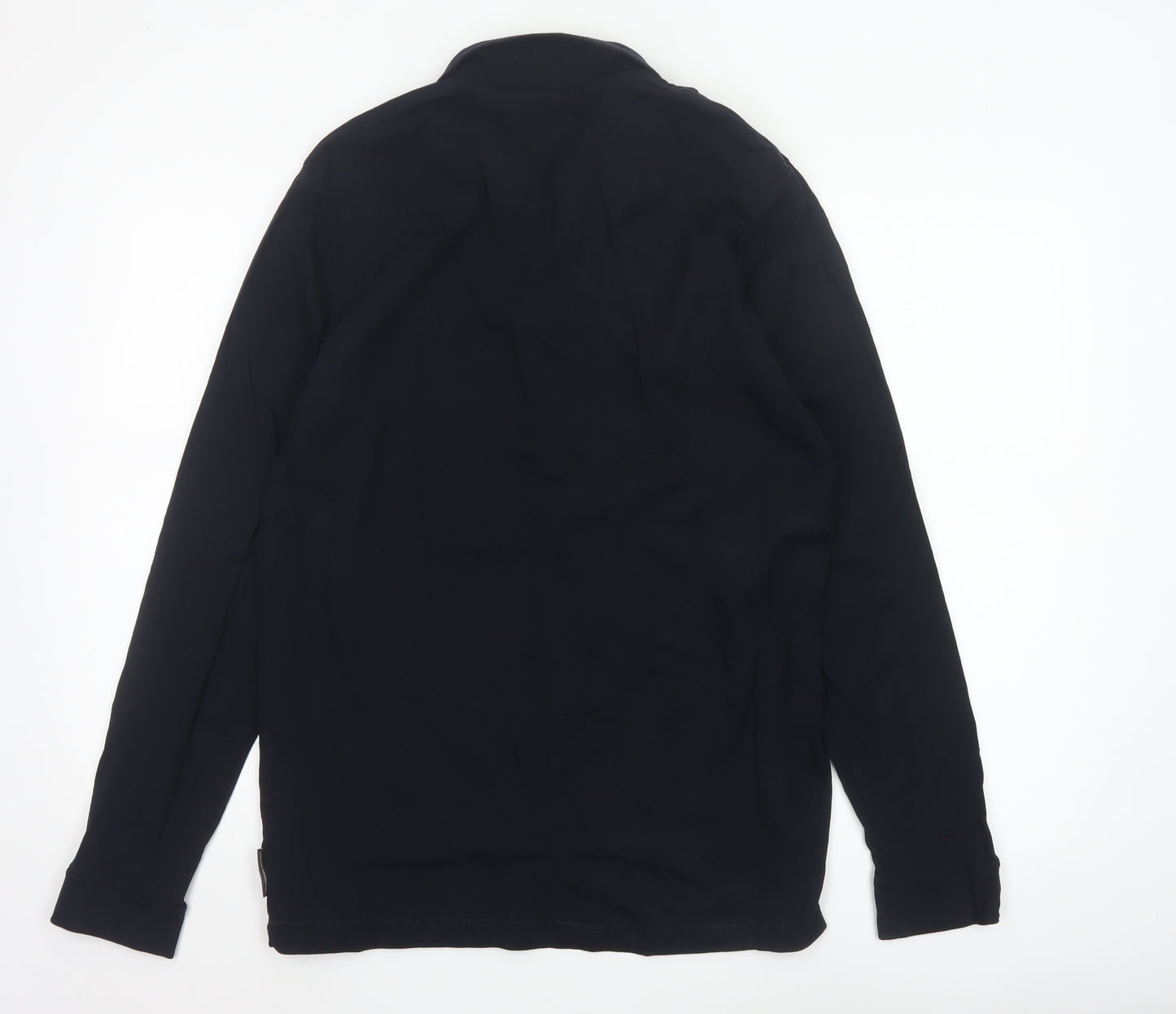 French Connection Men's Black Long Sleeve 1/4 Zip Cotton Polo L