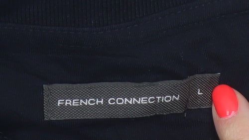 French Connection Men's Black Long Sleeve 1/4 Zip Cotton Polo L