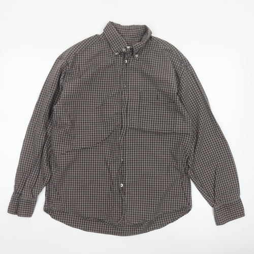 Wampum Mens Brown Checked Button-Up Long Sleeve Casual Shirt M