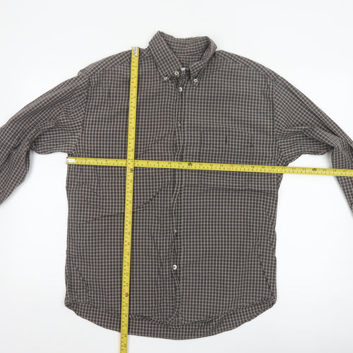 Wampum Mens Brown Checked Button-Up Long Sleeve Casual Shirt M