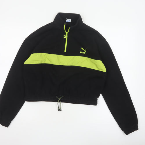 Puma Womens Black & Neon Green 1/4 Zip Pullover Sweatshirt Size M
