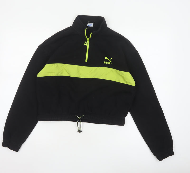 Puma Womens Black & Neon Green 1/4 Zip Pullover Sweatshirt Size M