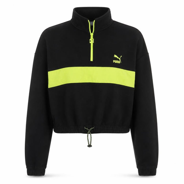 Puma Womens Black & Neon Green 1/4 Zip Pullover Sweatshirt Size M