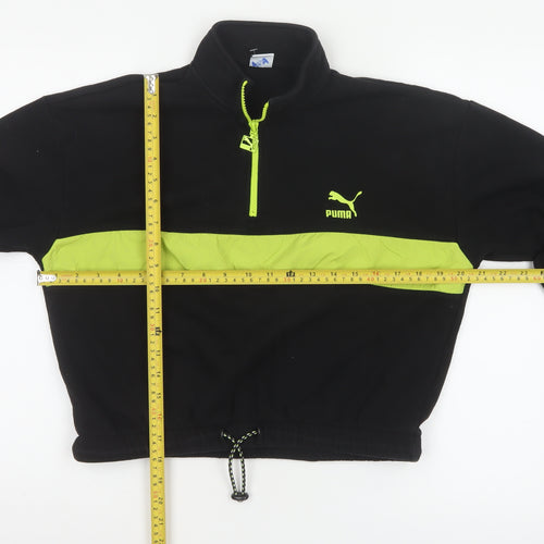 Puma Womens Black & Neon Green 1/4 Zip Pullover Sweatshirt Size M