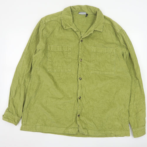 ASOS Design Men's Green Corduroy Button-Up Shirt 2XL Regular Fit Cotton