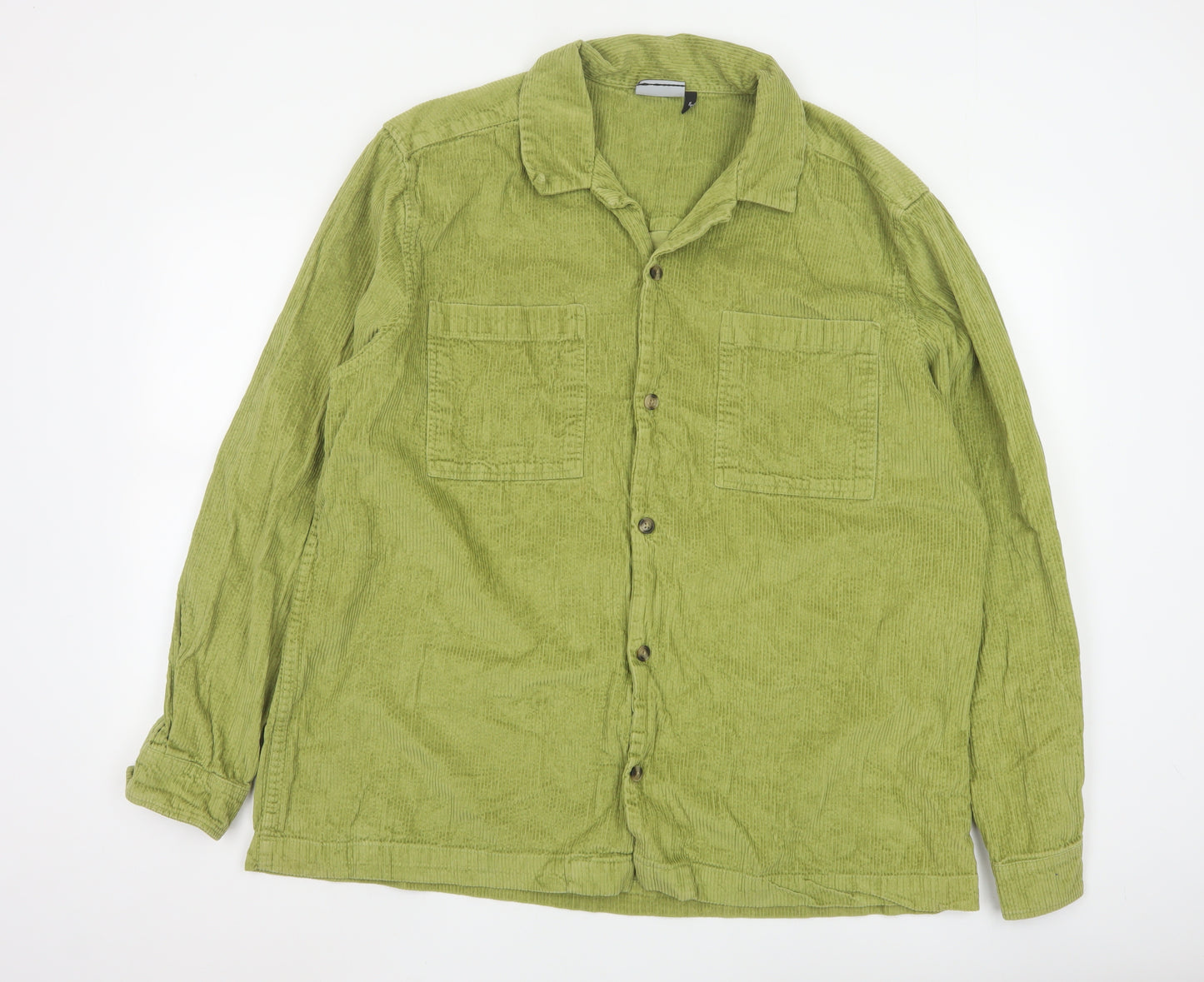 ASOS Design Men's Green Corduroy Button-Up Shirt 2XL Regular Fit Cotton