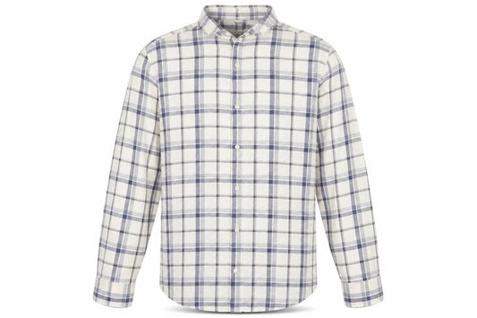 Front view of Marks & Spencer Men's Blue Check Linen Blend Regular Fit Shirt M