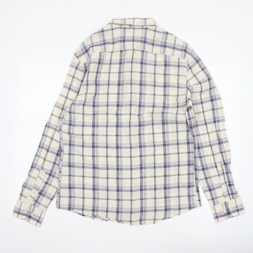 Marks and Spencer Men's Blue Check Linen Blend Regular Fit Shirt M
