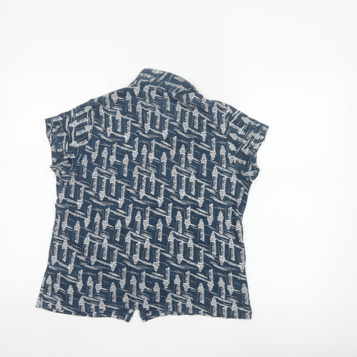 White Stuff Women's Navy Lighthouse Print Linen Button-Up Shirt UK 12