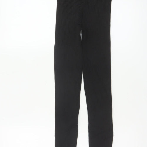 PrettyLittleThing Women Black XS Ribbed Skinny Trousers