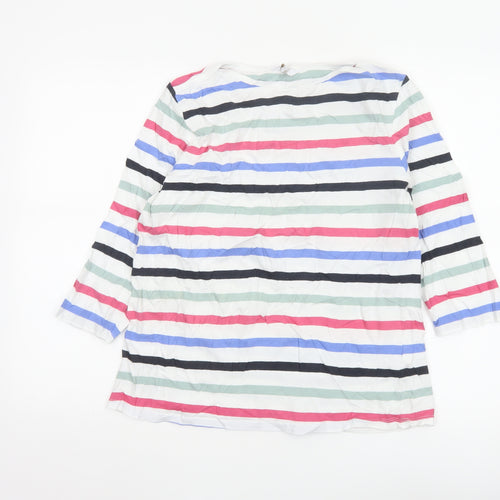 Cotton Traders Women's Multicoloured Striped 3/4 Sleeve Cotton T-Shirt Size 16