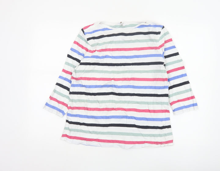 Cotton Traders Women's Multicoloured Striped 3/4 Sleeve Cotton T-Shirt Size 16