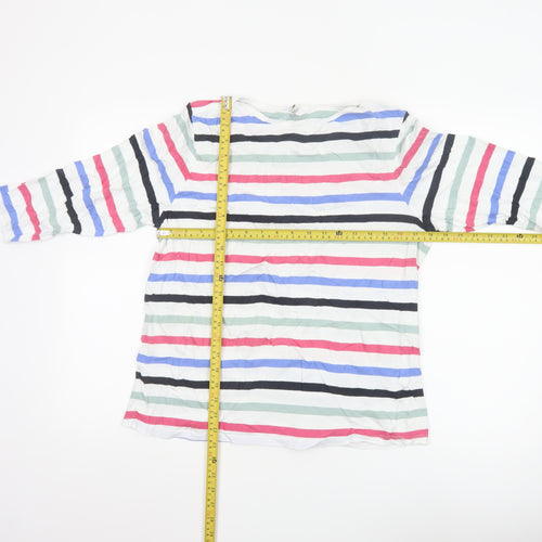 Cotton Traders Women's Multicoloured Striped 3/4 Sleeve Cotton T-Shirt Size 16