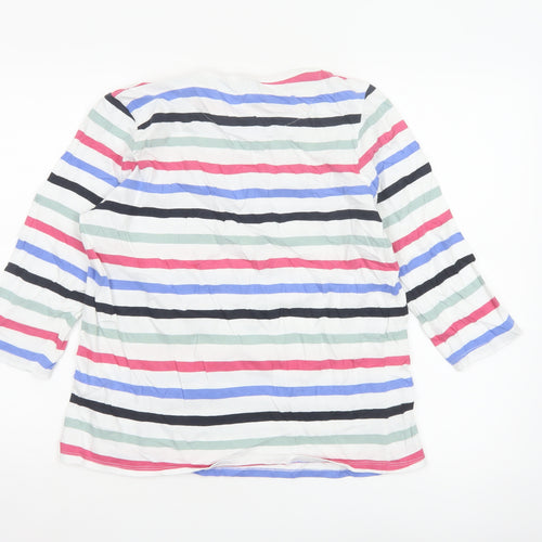 Cotton Traders Women's Multicoloured Striped 3/4 Sleeve Cotton T-Shirt Size 16