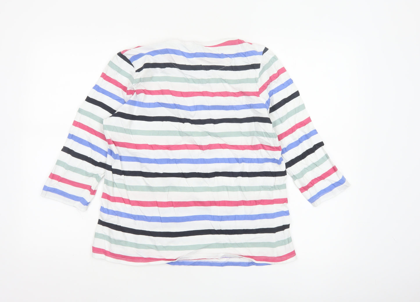 Cotton Traders Women's Multicoloured Striped 3/4 Sleeve Cotton T-Shirt Size 16