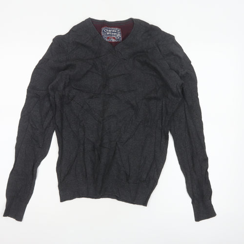 Charles Wilson Men's Grey Cotton V-Neck Jumper Small