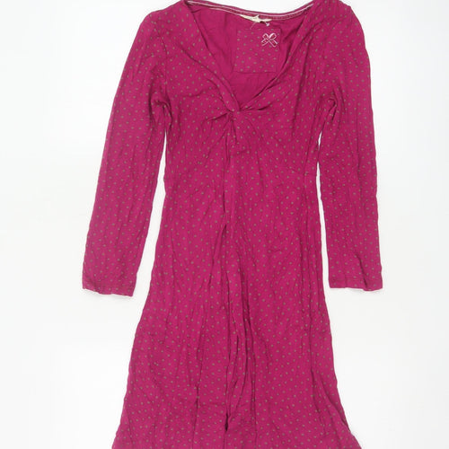 White Stuff Women's Pink Polka Dot Fit & Flare Viscose Dress Size 8