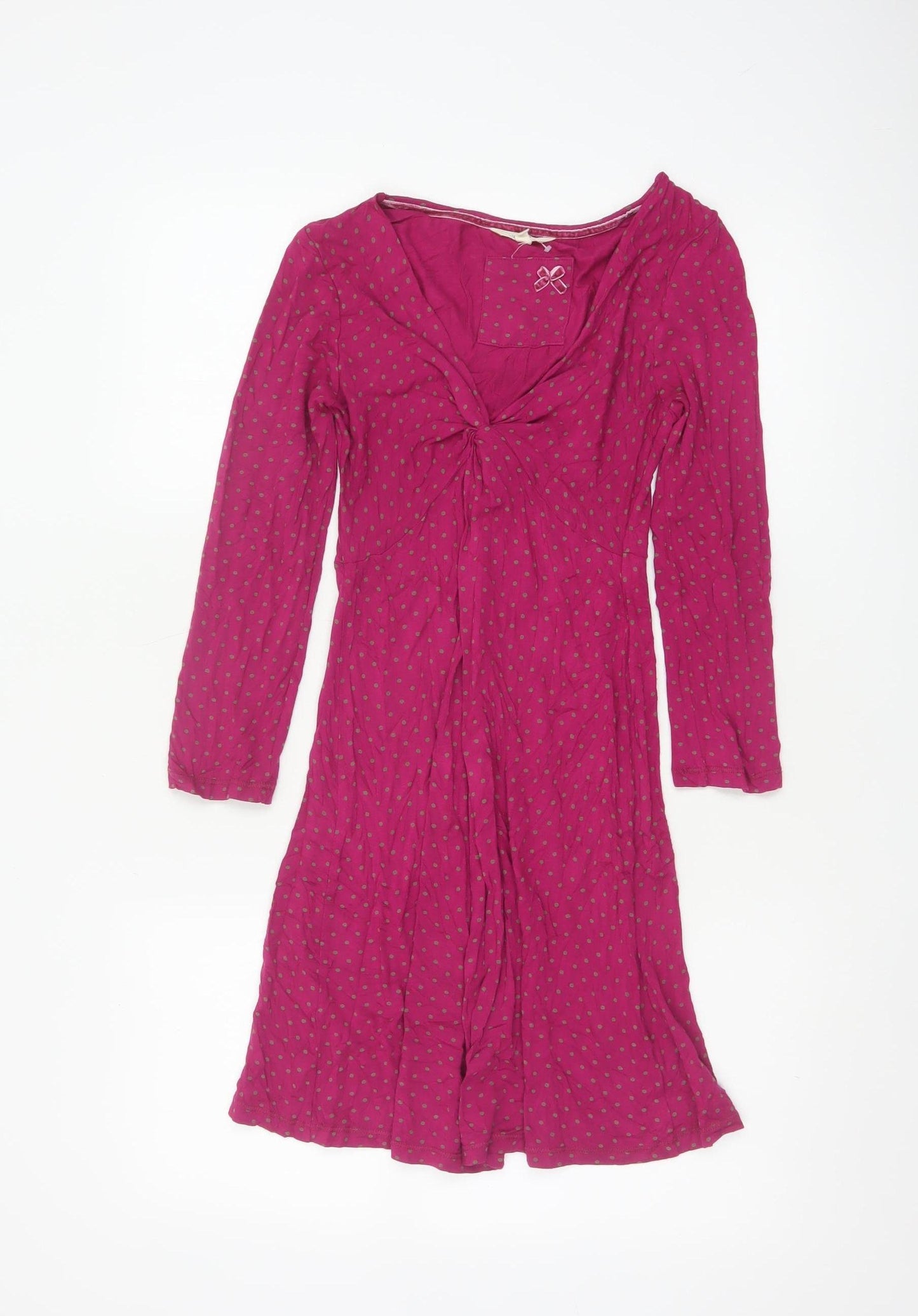 White Stuff Women's Pink Polka Dot Fit & Flare Viscose Dress Size 8