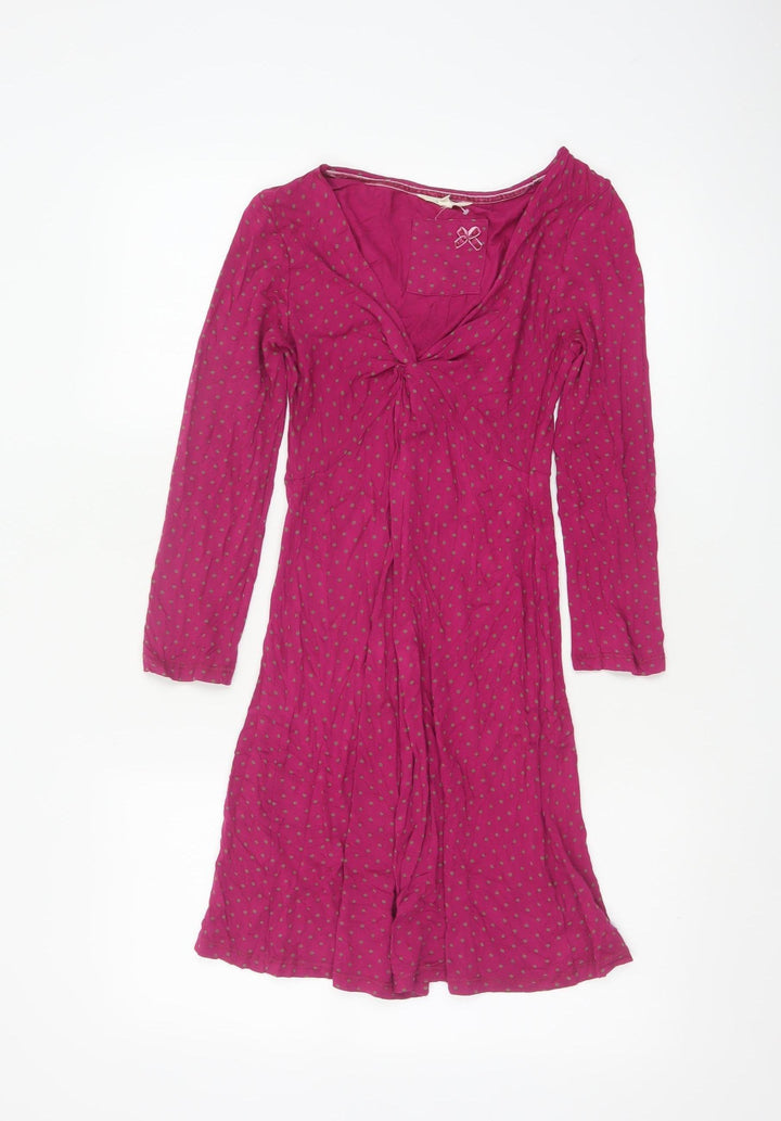 White Stuff Women's Pink Polka Dot Fit & Flare Viscose Dress Size 8