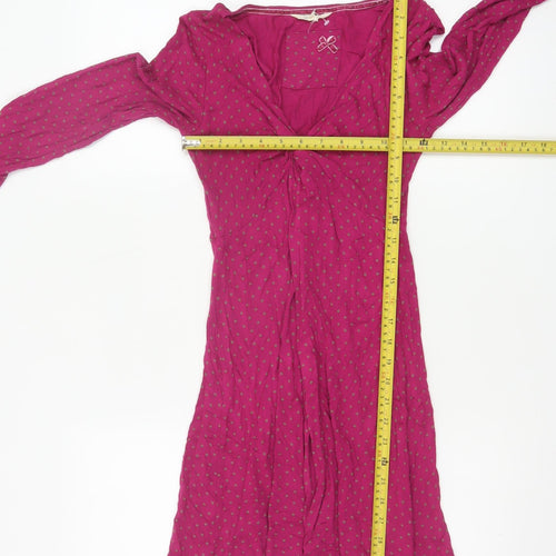 White Stuff Women's Pink Polka Dot Fit & Flare Viscose Dress Size 8