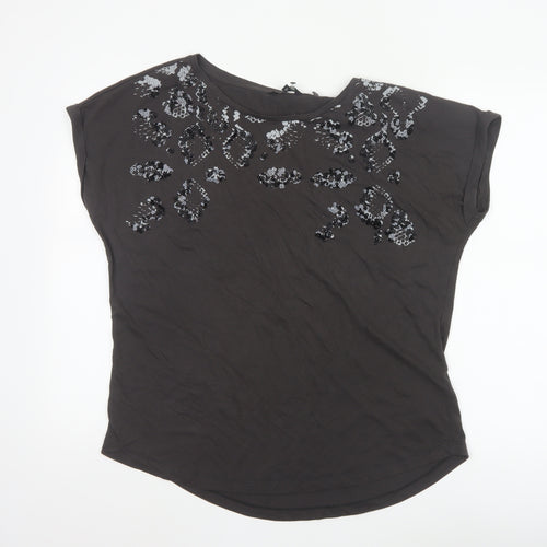 Next Women Black Sequin Animal Print T-Shirt Size 14